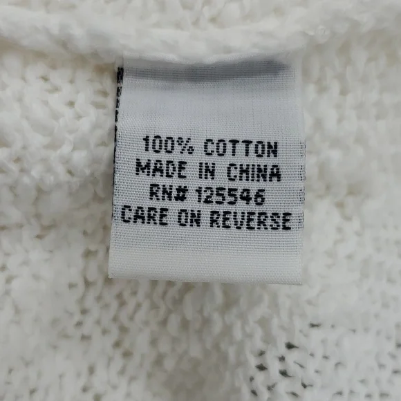 Habitat open knit sweater women's medium white textured cotton shell buttons - Picture 8 of 12